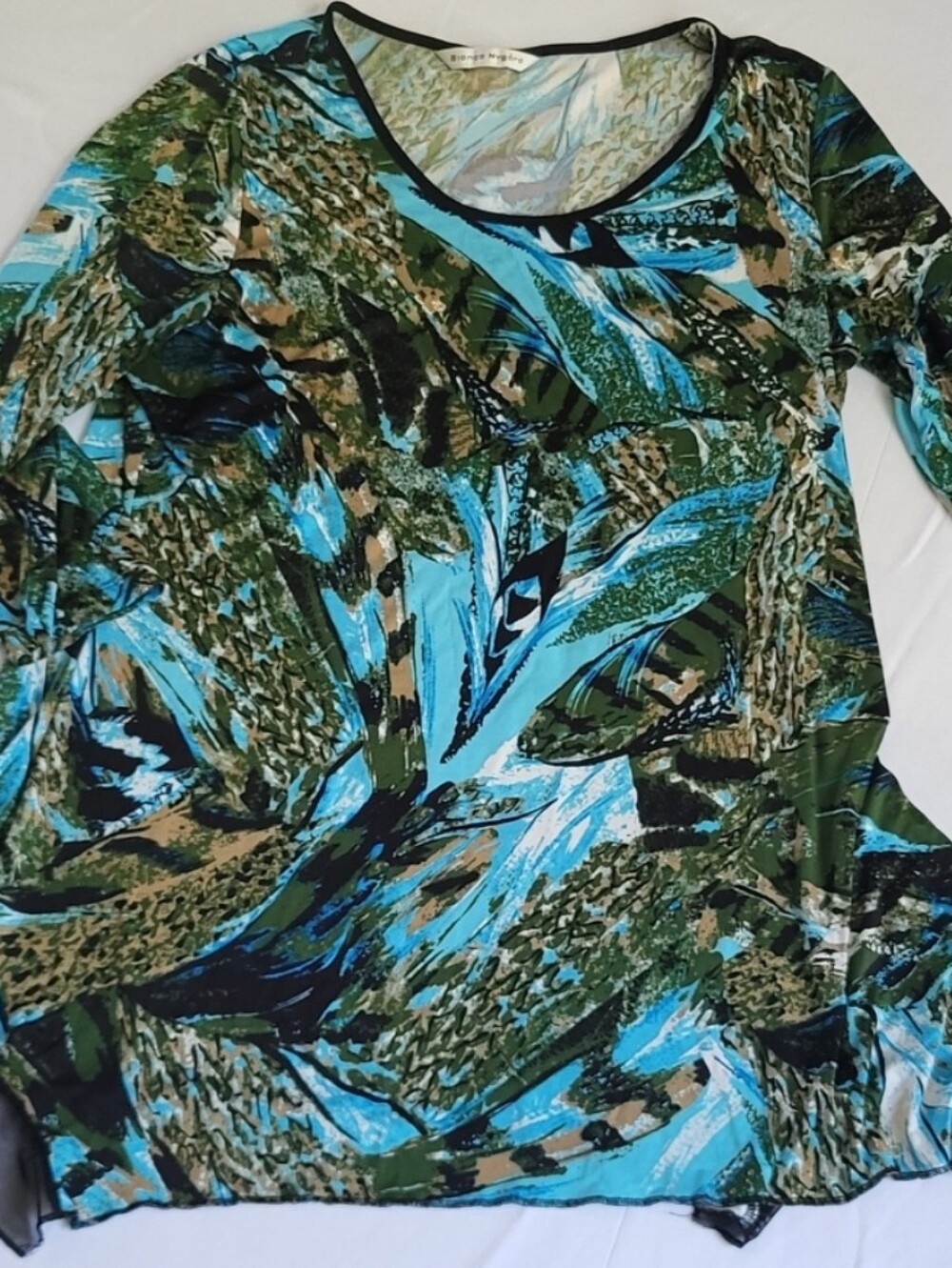 Peter Nygard Blue Green Brown Abstract Print Tunic
